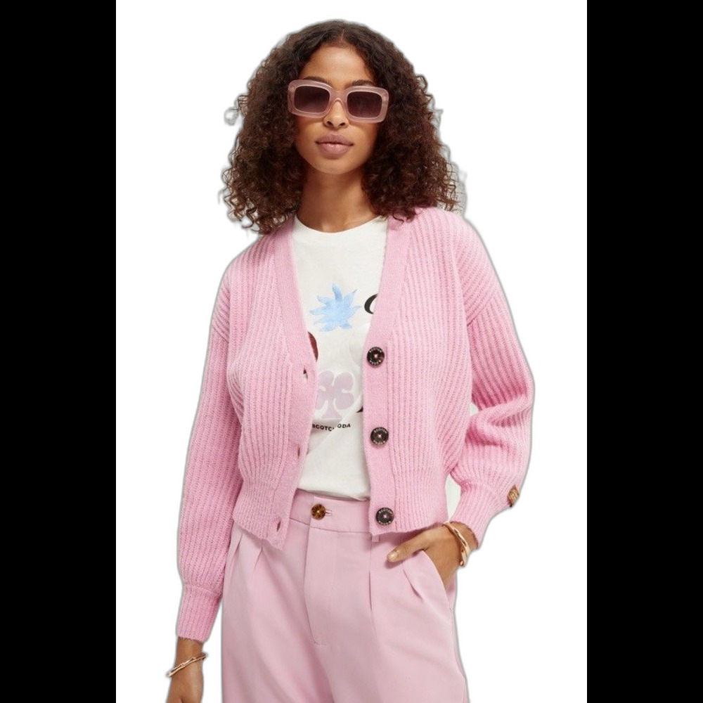 Scotch & Soda Maison Scotch Pink Alpaca Wool Blend Ribbed Cardigan C’est Si Bon